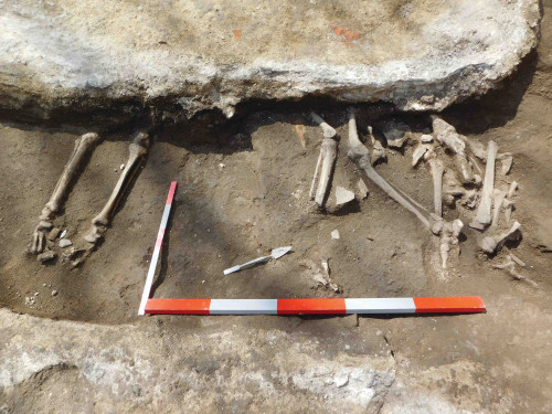 Fig. 6. Cercetările arheologice realizate la Biserica „Sfântul Dumitru-Poştă” 2021. Structuri de zid și complexe identificate; detaliu suprapunere C3-R5-M5.